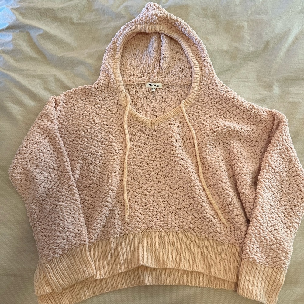 Fluffy pink hoodie sweater size s/m